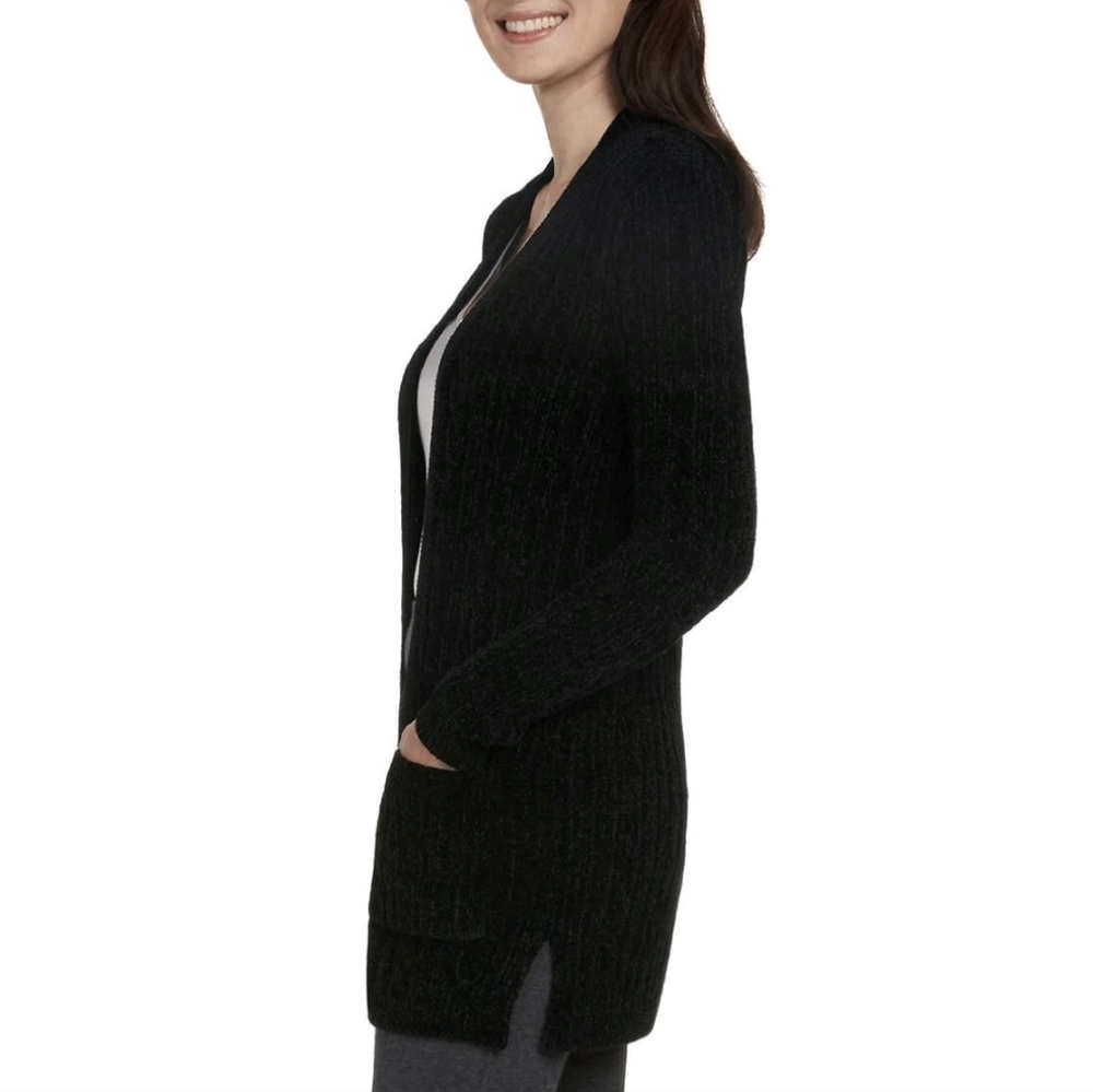 Matty M Black Chenille Long Cardigan Open Sweater NWT Ladies' Large - Picture 7 of 8